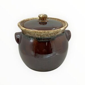Hull Brown Drip Glaze Stoneware Bean Pot Crock w Lid Vintage USA Oven Proof